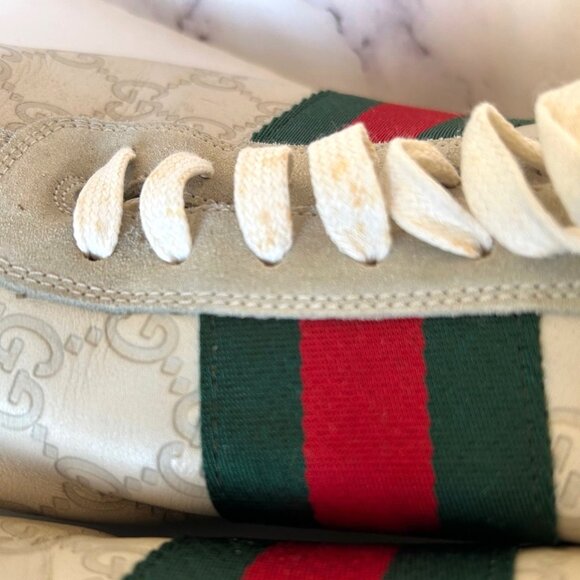 Gucci Guccissima GG Logo cream green red sneakers size 10 1/2 G 11 1/2 US Preown - Picture 16 of 16